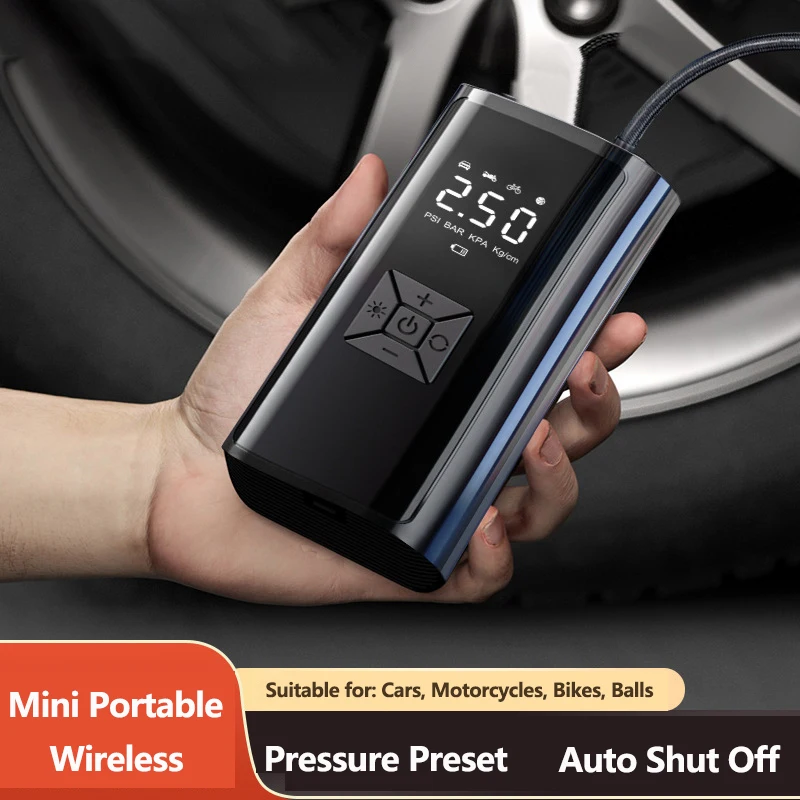 LS 2023 Portable Air Pump Compressor 6000mAh 12V 150PSI Electric Cordless Tire Inflator Air Pump for Car Motorcycle Tyre 
LS 2023 Portable Air Pump Compressor 6000mAh 12V 150PSI Electric Cordless Tire Inflator Air Pump for Car Motorcycle Tyre