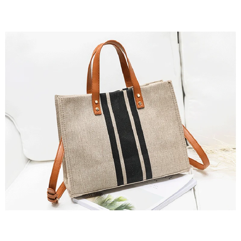 

Large Canvas Bag For Women 2023 New Luxury Handbags Vintage Striped Tote Bag Female Portable Ol Business Briefcase Korean Style