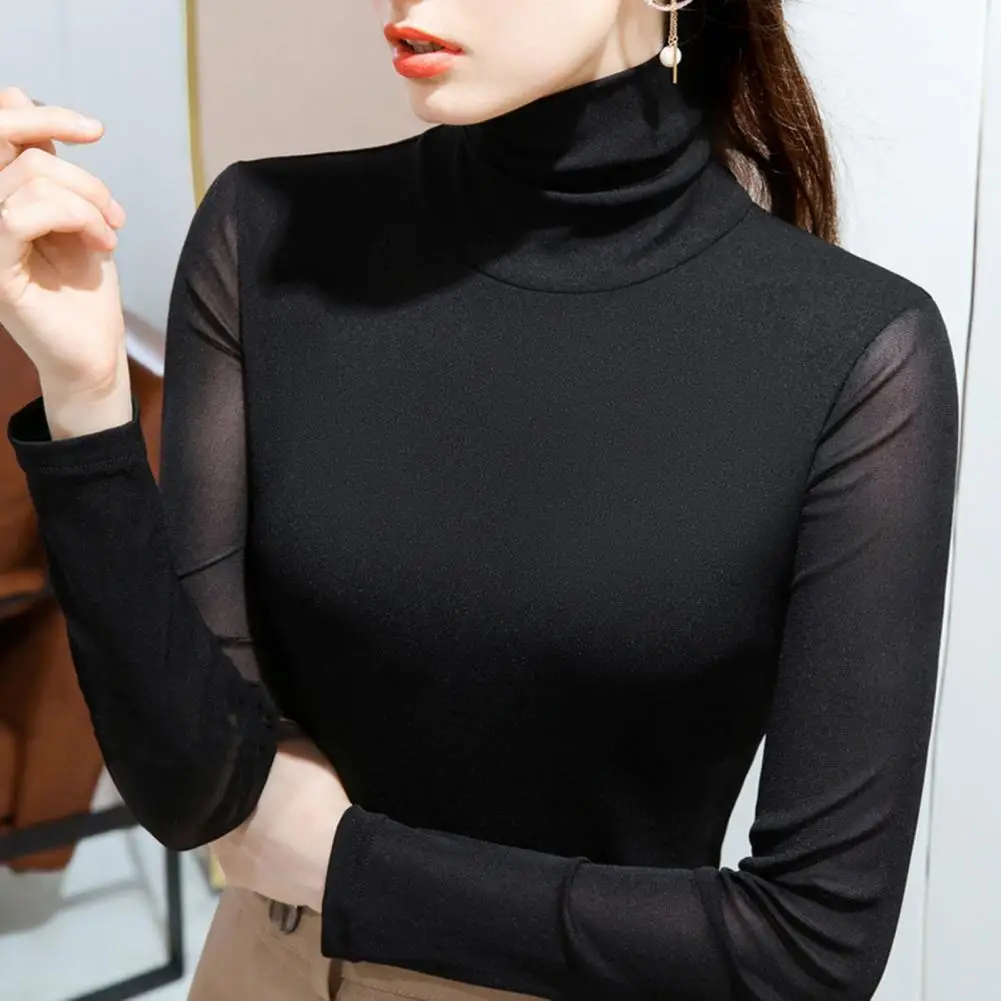 Lightweight Women T-shirt Casual Women Blouse Stylish High-collar Padded Mesh Bottom Shirt Women's Slim Fit Long Sleeve T-shirt
Lightweight Women T-shirt Casual Women Blouse Stylish High-collar Padded Mesh Bottom Shirt Women's Slim Fit Long Sleeve T-shirt