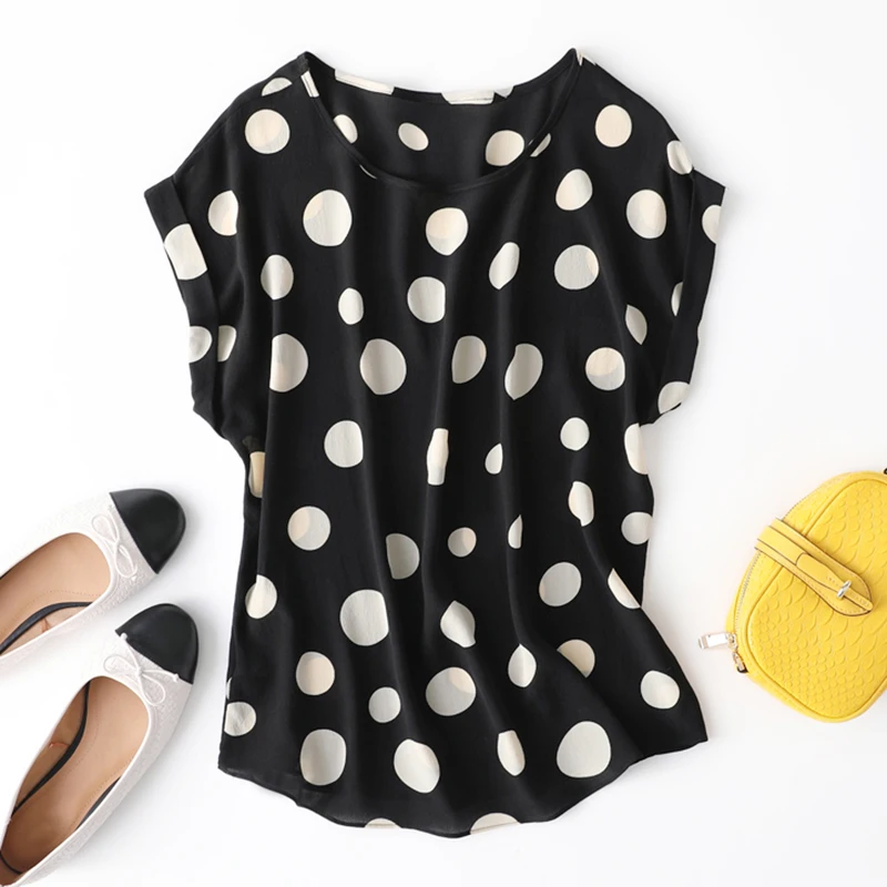 Blouses for Women 100% Mulberry Silk Short Sleeve Tops Shirts Black Dots Casual Summer T-Shirt
Blouses for Women 100% Mulberry Silk Short Sleeve Tops Shirts Black Dots Casual Summer T-Shirt
