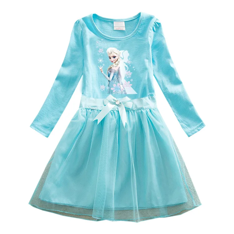 

Детская одежда MINISO Frozen, весенне-осеннее платье для девочек с принтом «Холодное сердце», хлопковое платье принцессы Эльзы из мультфильма, сетчатая юбка