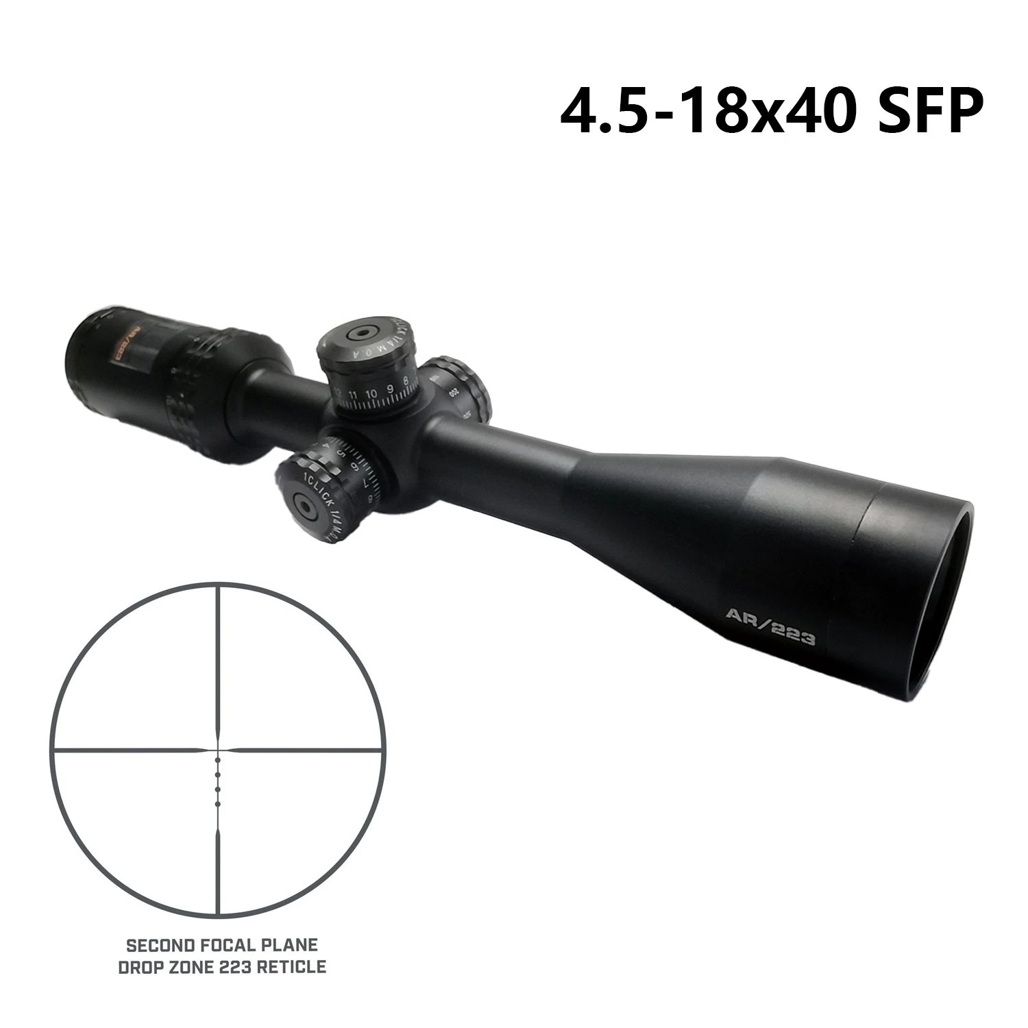 

AR Optics 4.5-18x40 SFP Riflescope With target turrets side parallax focus the Drop Zone hunting scope For AR 15 .223 5.56