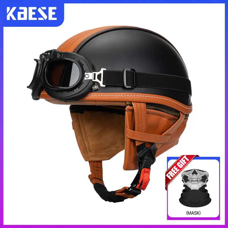

Unisex Retro Half Face Helmet Motorcycles Vintage Motorbike Helmets Low Profile Motocross Helmets Men Women Scooter Helmet DOT