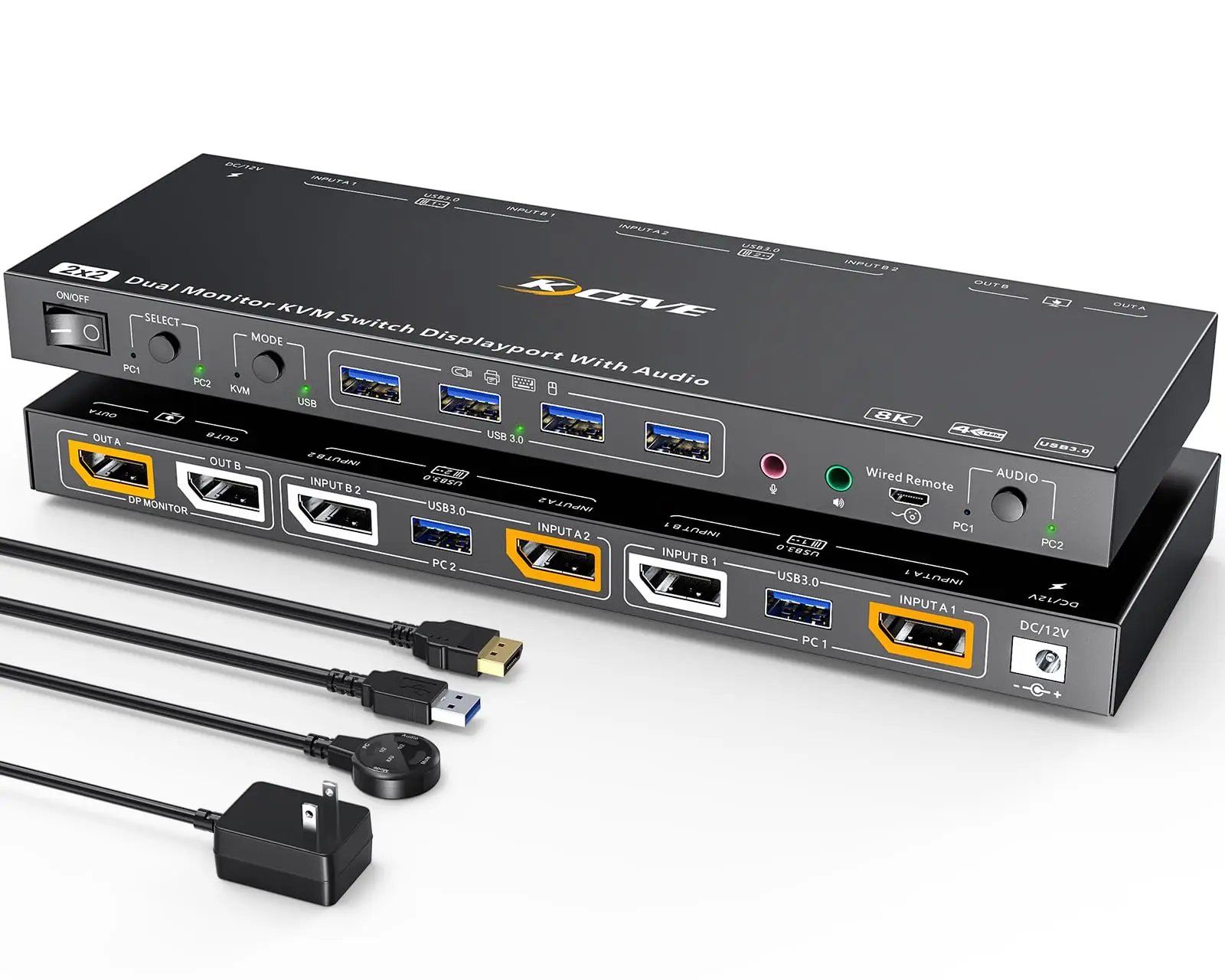 

Voice Controlled Displayport KVM Switch 2 Monitors 2 Computers 8K@30Hz 4K,Dual Monitor KVM Switch,Support KVM Mode and USB Mode