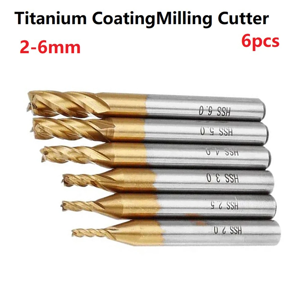 6pcs/set Milling Cutter Set 2-6mm Titanium Coating HSS 4 Flute Metric End Mill Cutter 6mm Straight Shank CNC Drill Bit Set
6pcs/set Milling Cutter Set 2-6mm Titanium Coating HSS 4 Flute Metric End Mill Cutter 6mm Straight Shank CNC Drill Bit Set