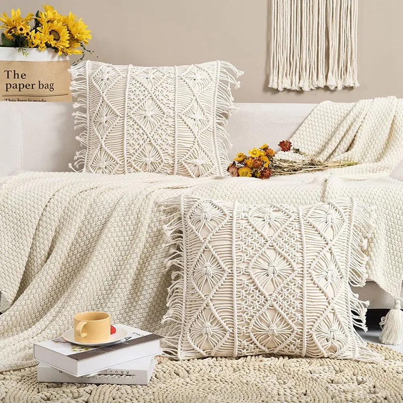 

1 Set Of Boho Cushion Cover Pillow Cover Decor Lace Pillowcase Cotton Decorative Fringe