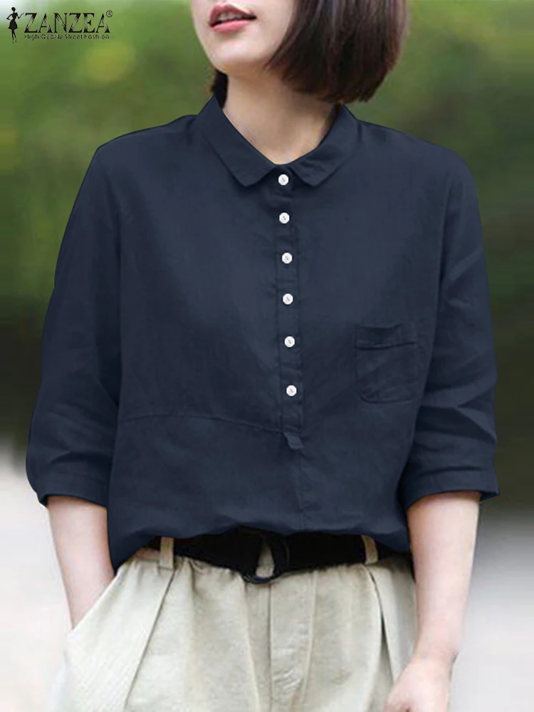 Лето 2023, топы ZANZEA, Женская Однотонная рубашка с отложным воротником, Повседневная Блузка на пуговицах с рукавом 3/4, женские элегантные офисные блузки, мешковатая рубашка
Лето 2023, топы ZANZEA, Женская Однотонная рубашка с отложным воротником, Повседневная Блузка на пуговицах с рукавом 3/4, женские элегантные офисные блузки, мешковатая рубашка