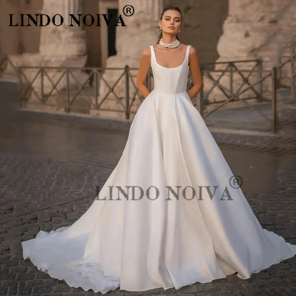 LINDO Squar Collar Sleeveless A-Line Wedding Dress For Women Backless Floor Length Elegant Satin Bridal Gown vestido de noiva
LINDO Squar Collar Sleeveless A-Line Wedding Dress For Women Backless Floor Length Elegant Satin Bridal Gown vestido de noiva