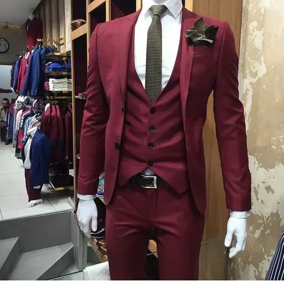 

Custom Burgundy Wedding Men Suit Shawl Lapel Slim Fit 3 Piece Tuxedo Groom Blazer Sets Prom Jacket Terno Masuclino Costume Homme