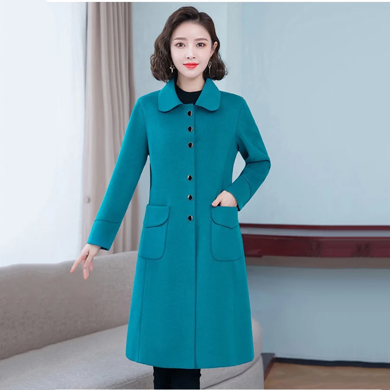 

Women Reversible Woolen Coat 2023 New Autumn Winter Wool Overcoat Mid-length Loose Knit Cardigan Fashion Female Woolen Coat 5XL