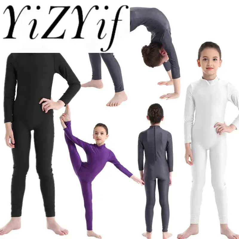 

Детское балетное танцевальное трико с длинным рукавом для девочек, гимнастический унитард, невидимая сценическая одежда на молнии сзади, балерина, трико, боди