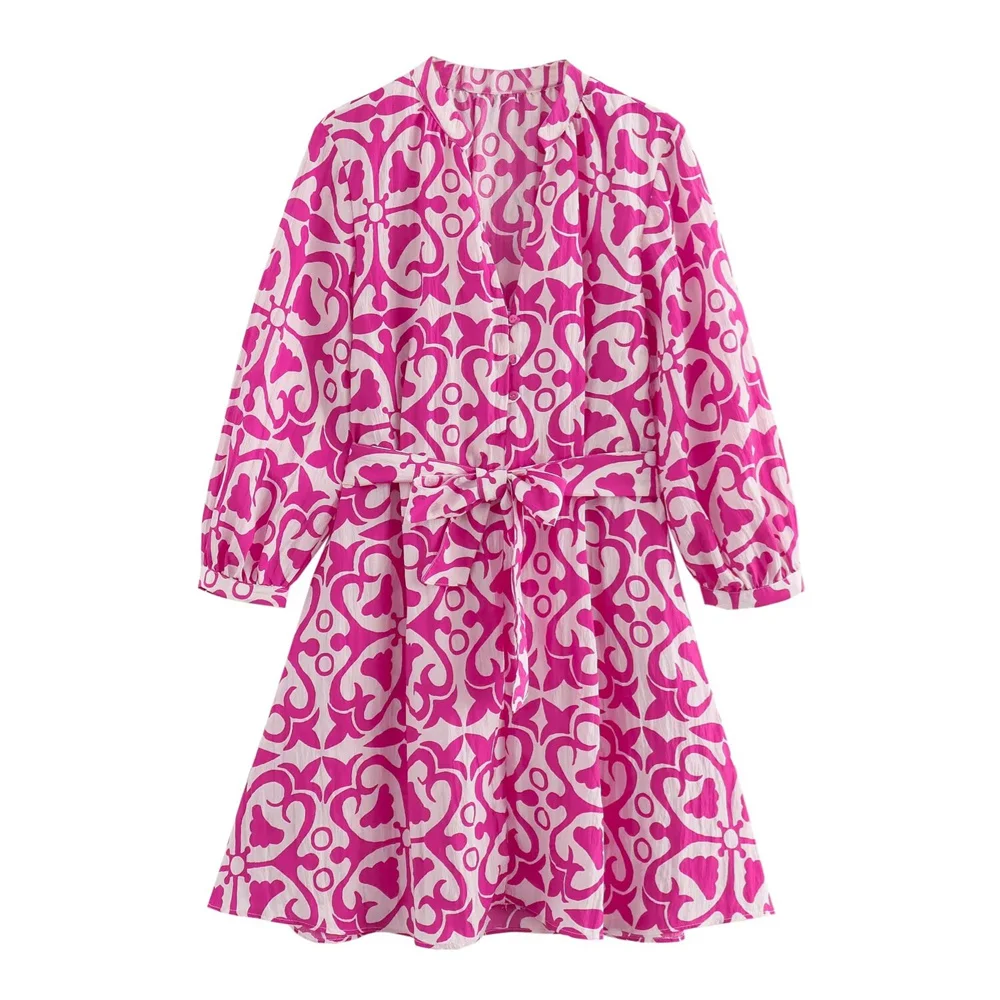 BSK&TRAF 2024 summer new women's V-neck long-sleeved belted printed short skirt slim mini dress 3238767
BSK&TRAF 2024 summer new women's V-neck long-sleeved belted printed short skirt slim mini dress 3238767