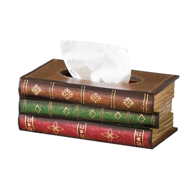 

Tissue Box Holder Rectangular Antique Book Tissue Box Vintage Wooden Tissues Box Household Tissue Box Napkin Dispenser for Desk