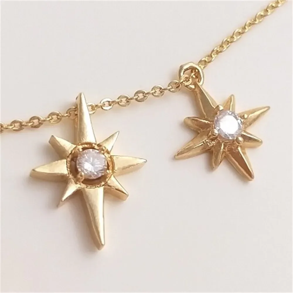 

14K Gold Inlaid Zircon Eight Pointed Star Pendant Handcrafted DIY Bracelet Necklace Earring Jewelry Small Pendant K183