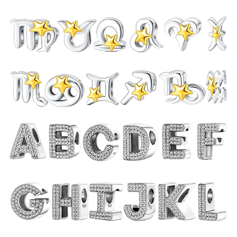 925 Sterling Silver Charm Beads Creative Alphabet Constellation Ishihara Created Pandora Bracelet DIY jewelry making accessories
925 Sterling Silver Charm Beads Creative Alphabet Constellation Ishihara Created Pandora Bracelet DIY jewelry making accessories