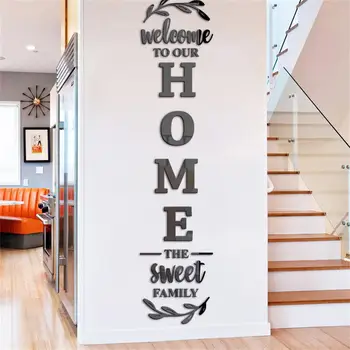 3d 거울 벽 스티커 영어 편지 홈 가족 홈 룸 장식을위한 자체 접착 아크릴 데칼 홈 인테리어 액세서리