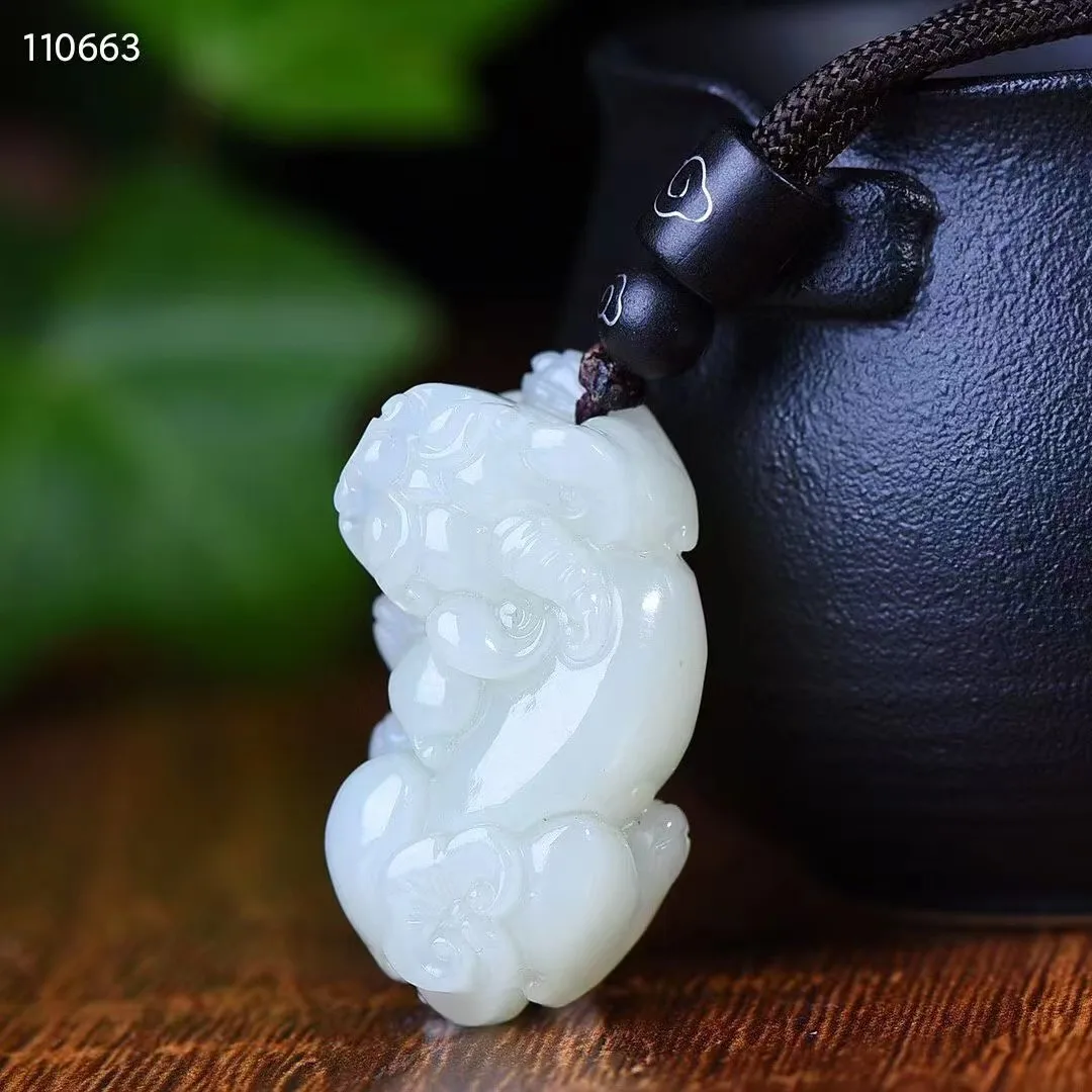 

Natural 100% real white hetian jade carve brave troops Bless peace pendant jewellery Handle piece for men woman gifts good luck