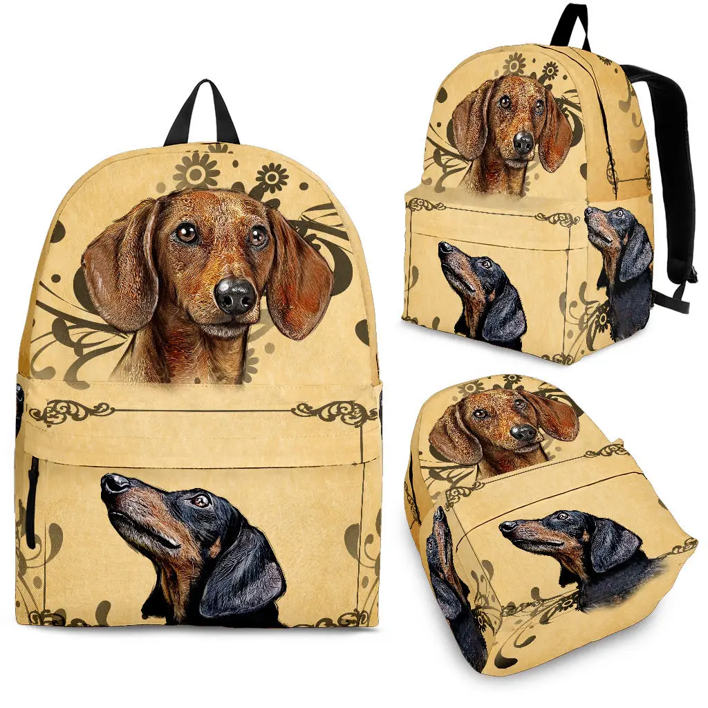 

YIKELUO Boho Dachshund 3D Backpack Vintage Pet Dog Design Dog Lover Gift Bag Student Textbook Bag With Zipper Casaul Knapsack