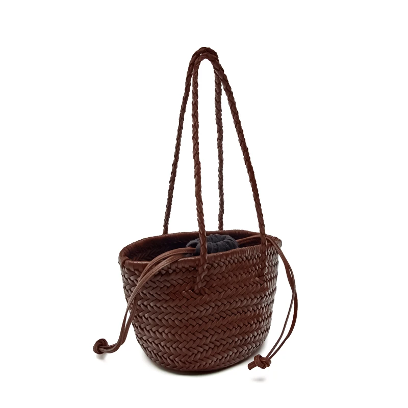 

Vegant Leather Woven Tote Bag for Women Classical Handwoven Drawstring Shoulder Shopper Purse Big Capacity Beach Handbag