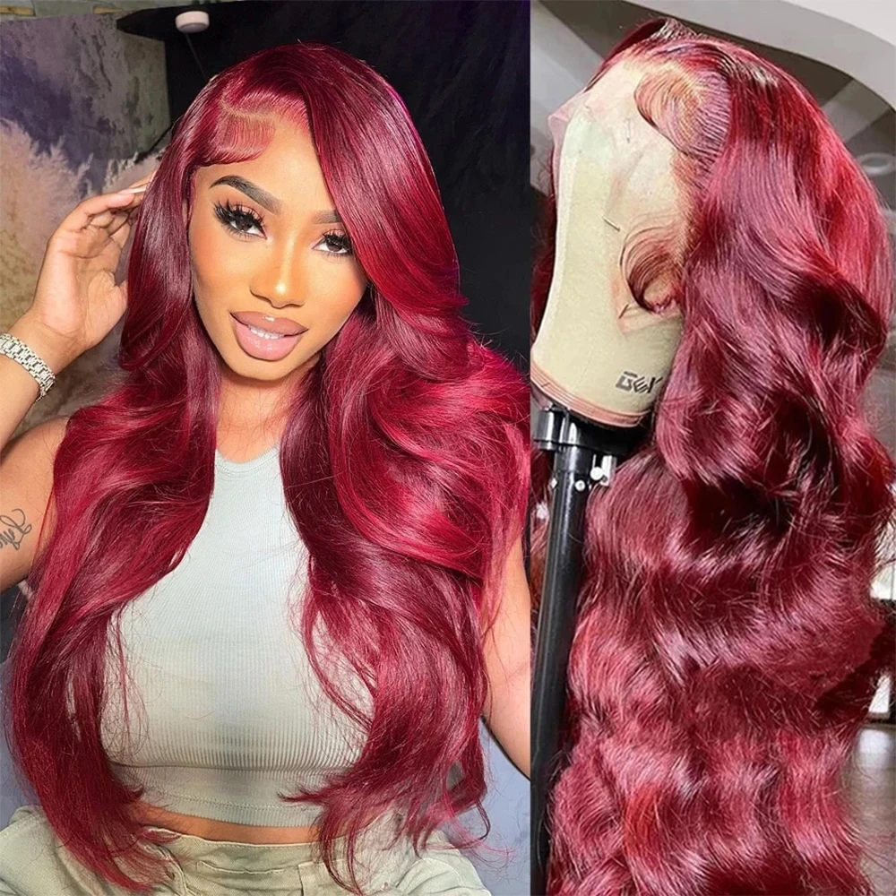 

13x4 Body Wave 99j красный цветной парик бордовый кружевной передний парик 13x6 Hd прозрачный кружевной передний парик