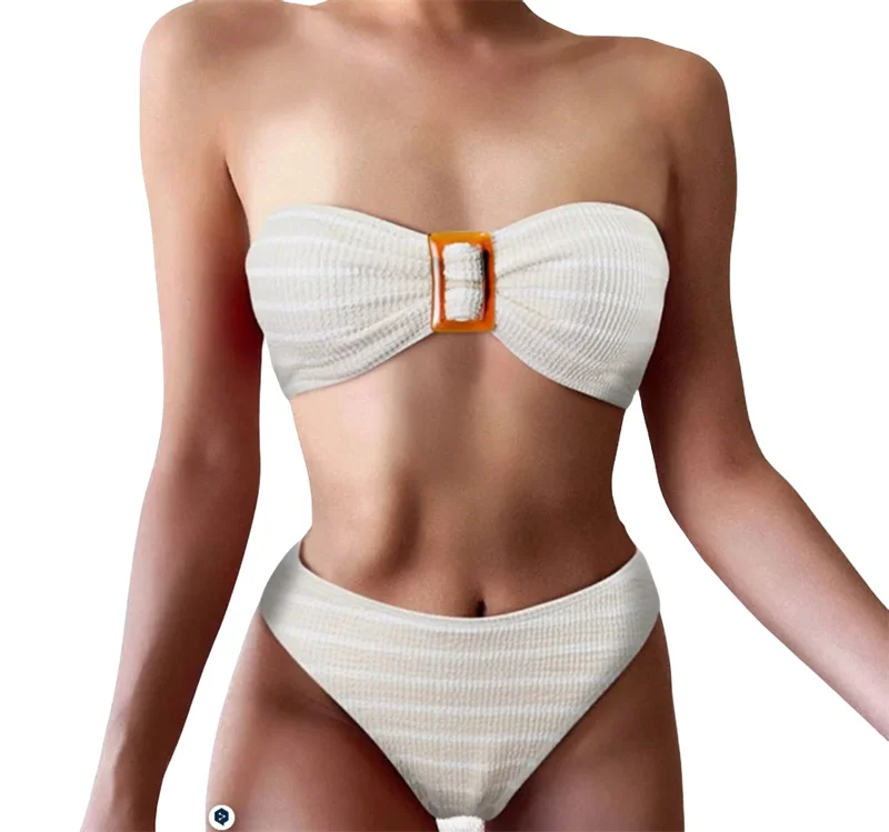 

Textured Two Pieces Bikini Bandeau Women Strapless Swimsuit Female Stripe Swimwear Brazilian Biquini Beach Bathing Suit