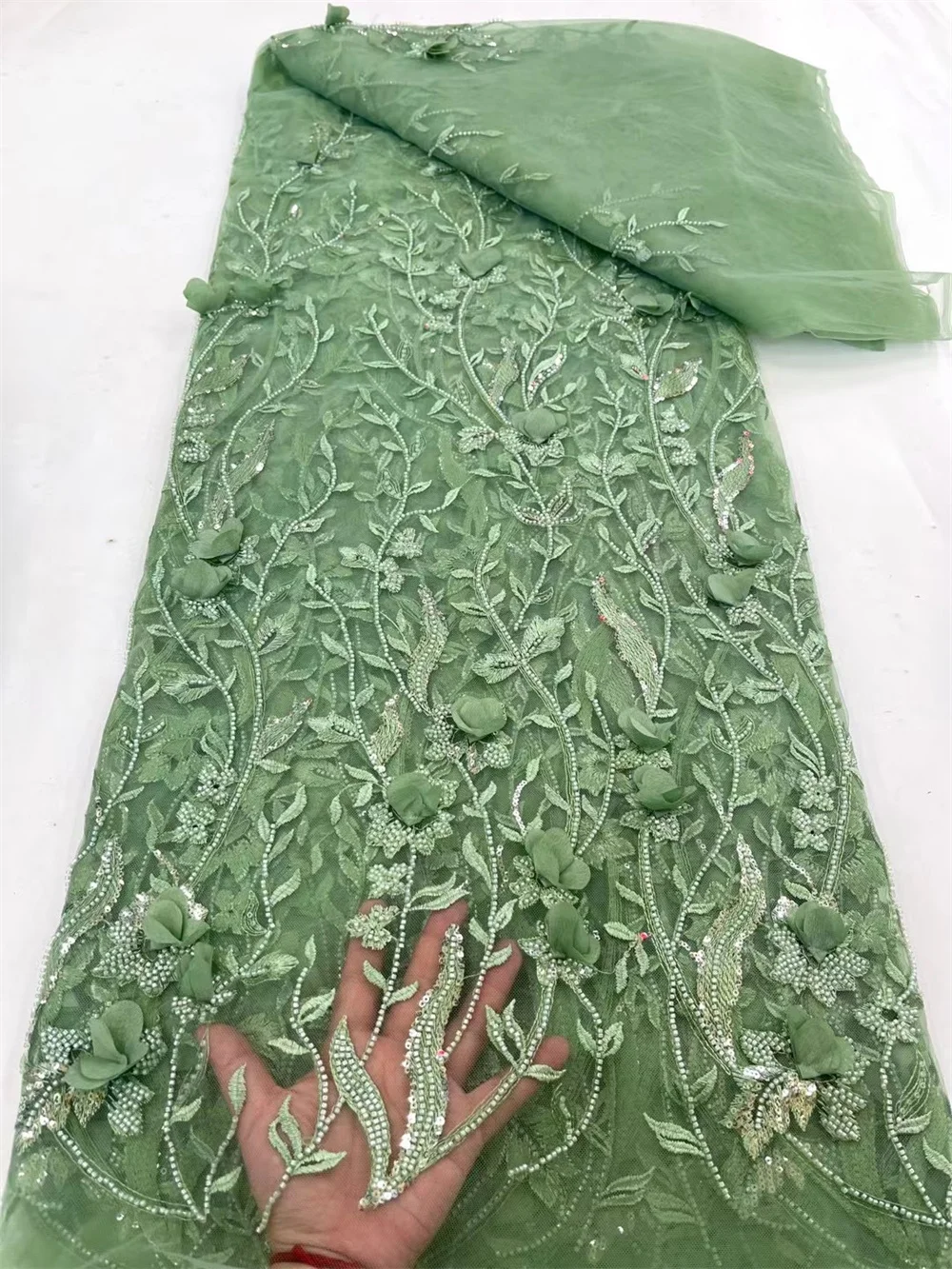 African 3D Lace Fabric 5 Yards 2023 High Quality With Beads Embroidered French Nigerian Sequins Lace Fabric For Party 5y Wp227-4
African 3D Lace Fabric 5 Yards 2023 High Quality With Beads Embroidered French Nigerian Sequins Lace Fabric For Party 5y Wp227-4