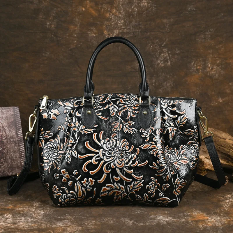 

Vintage Women's Bag New 2024 Genuine Leather Women Handbags Handmade Color Wiped Luxury Designer Embossed Woman Handbag