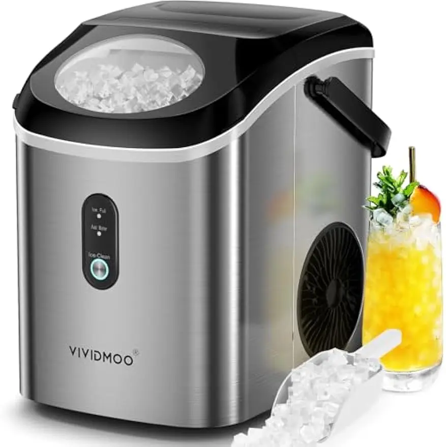

Nugget Ice Maker Countertop, 33 lbs in 24 Hours, Self-cleaning Sonic Portable, Soft Chewable Pebble Ice in 5 Mins with Ice Scoop
