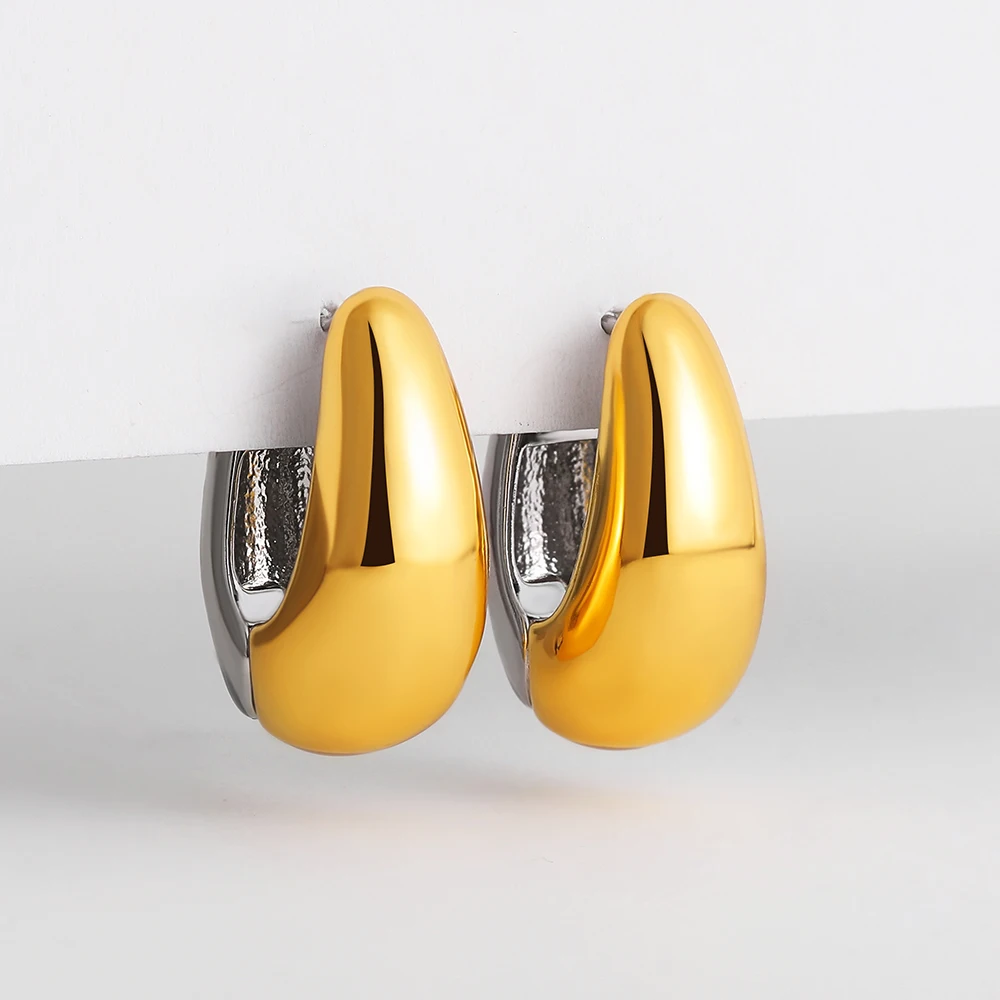 Smooth Gold Silver Color Mixing Metal Splicing Ear Buckle Chunky Hoop Earrings for Women Piercing Huggie Hoops Fashion Jewelry 14 S27fab6c4142846f9ae0fac47eed7cac3w
