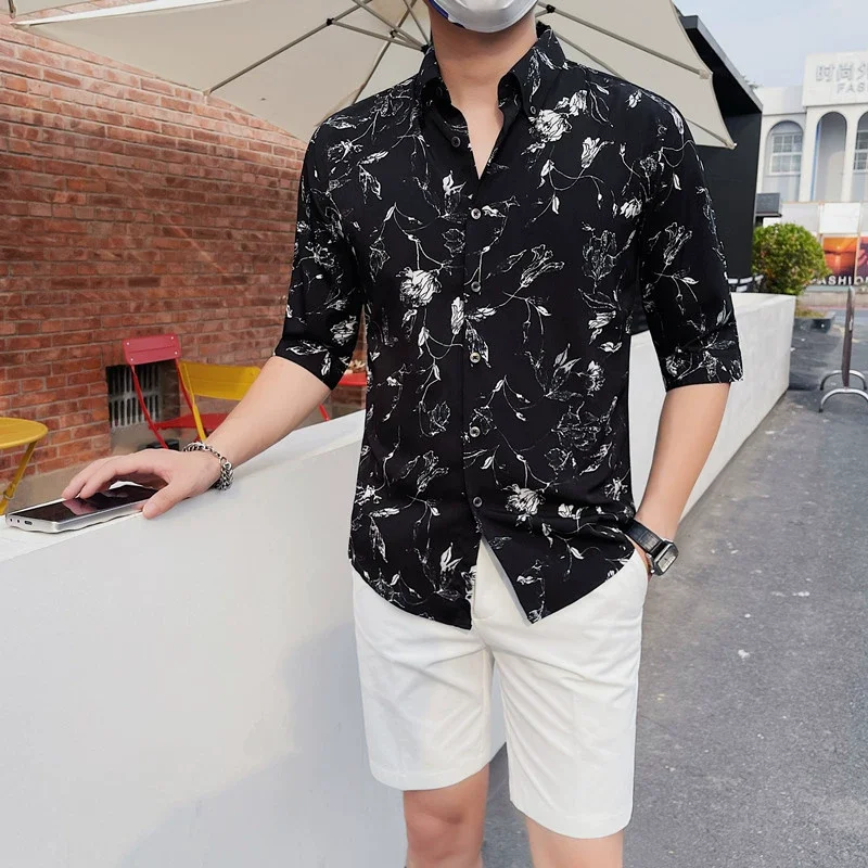 Summer Half Sleeve Casual Print Shirts For Men Clothing Slim Fit Night Club/Prom Tuxedo Dress Trendy Handsome Camisas De Hombre
Summer Half Sleeve Casual Print Shirts For Men Clothing Slim Fit Night Club/Prom Tuxedo Dress Trendy Handsome Camisas De Hombre