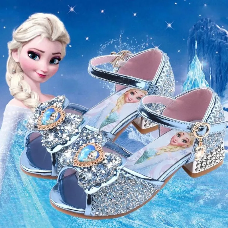 

Босоножки для девочек Disney «Холодное сердце 2», туфли принцессы Эльзы, туфли для маленьких девочек с кристаллами, детские туфли на высоком каблуке, обувь для подиума