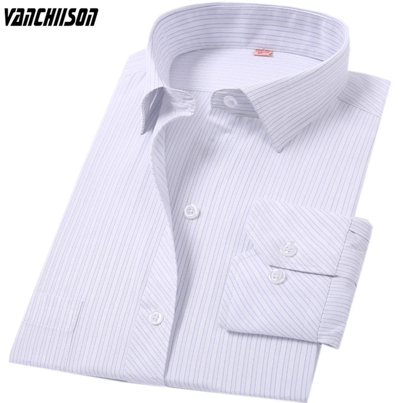 

Men Casual Shirt White Stripes England Style for Summer Spring Long Sleeve Gentlemen Male Fashion Clothing Turndown Collar 00512