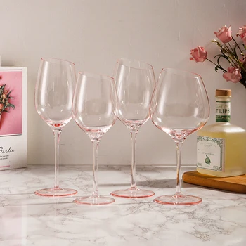 150-550ml 핑크 베벨 샴페인 와인 글라스 세트 홈 크리스탈 투명 잔 컬러 안경 북유럽 유리 컬러 커플 컵