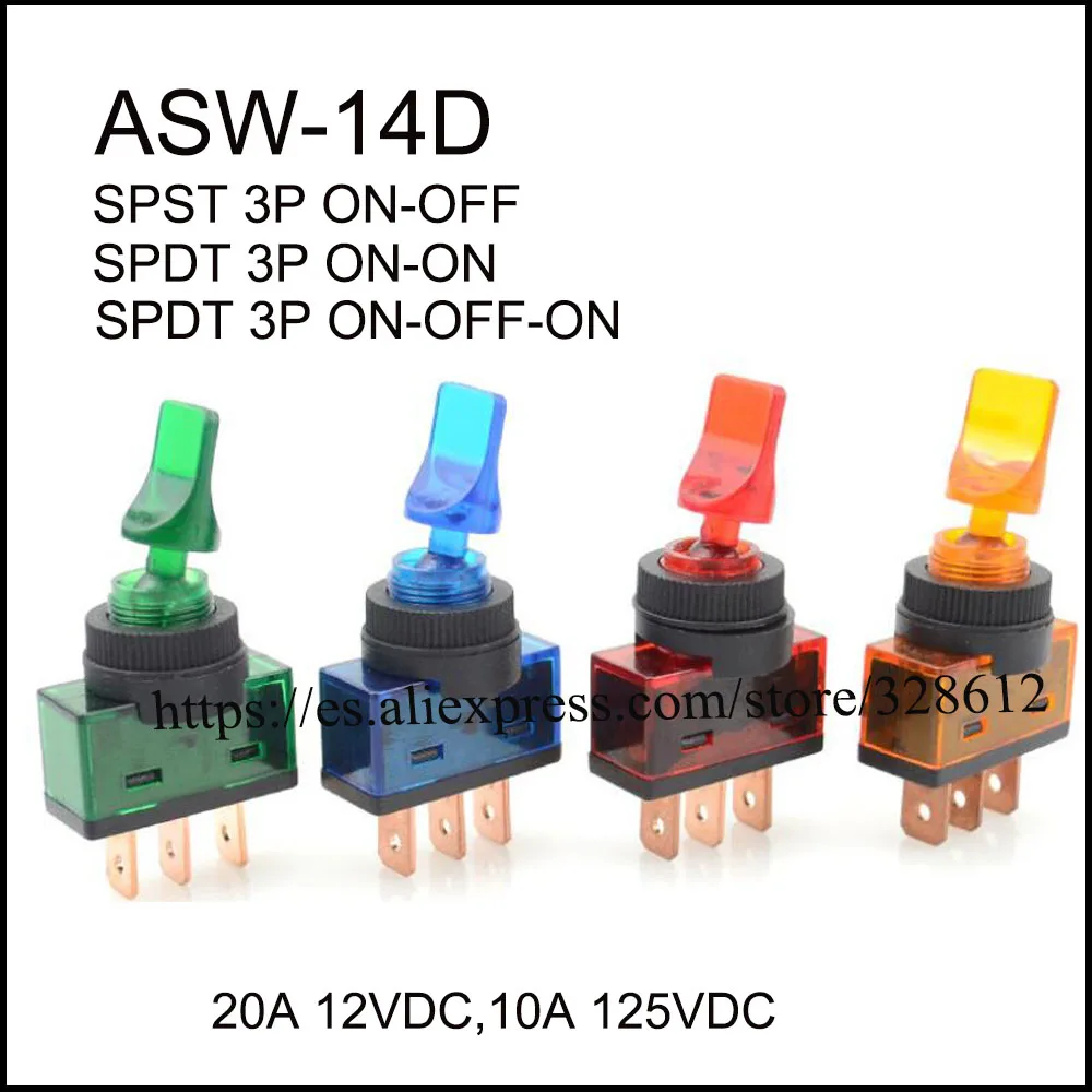 

100PCS ASW-14D ON-OFF spst 3P with lamp 20A 12VDC,10A 125VAC auto switch Rocker Switch Automobile button switches Toggle switch