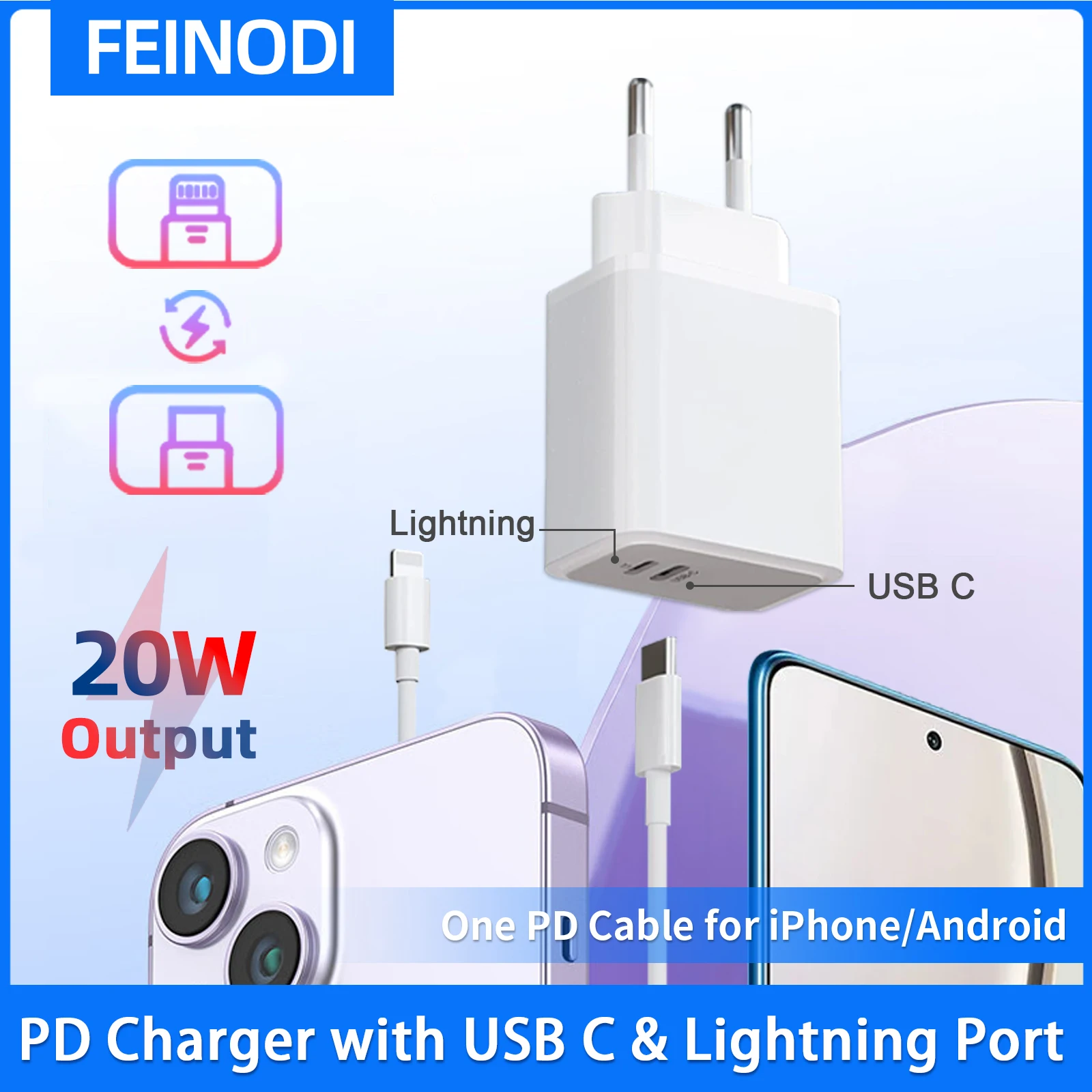 

20W/35W USB C Power Adapter iPhone PD Wall Fast Charger Block with 1M USB C to Lightning Cable for iPhone 14/13/12/Pad/Galaxy