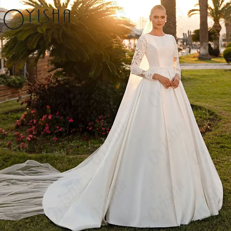 OYISHA O-Neck Appliques Muslim Wedding Dresses Classic Satin A-Line Full Sleeves Bridal Gowns For Woman Exquisite Robe De Mariée
OYISHA O-Neck Appliques Muslim Wedding Dresses Classic Satin A-Line Full Sleeves Bridal Gowns For Woman Exquisite Robe De Mariée