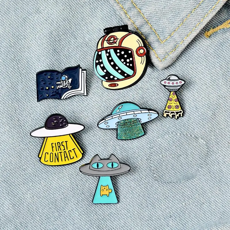 

Curious Fantasy Enamel Pins Custom Cat Astronaut Book Brooches Bag Clothes Lapel Pins Space Universe Badges Kid's Jewelry