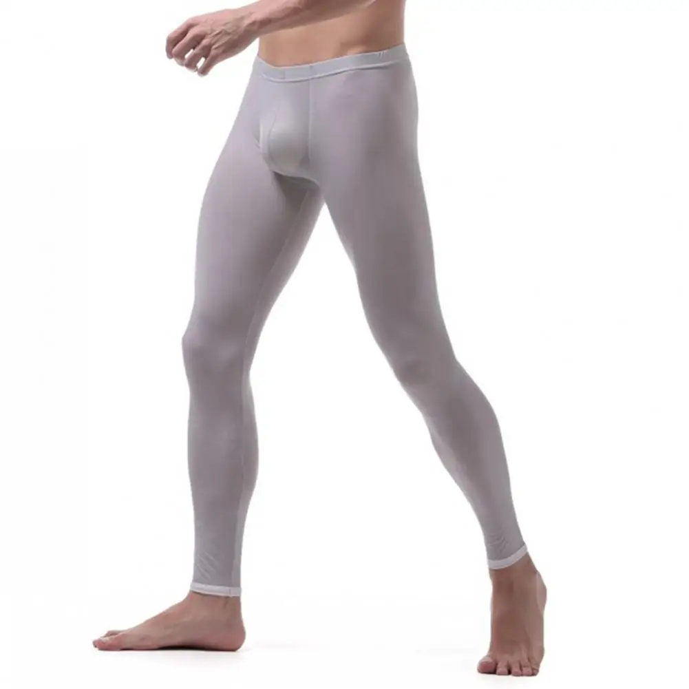 

Breathable Slim-fit Pants Men's Silky Smooth Slim Fit High Elastic Long Johns with U Convex Bulge Pouch Soft Breathable for Fall