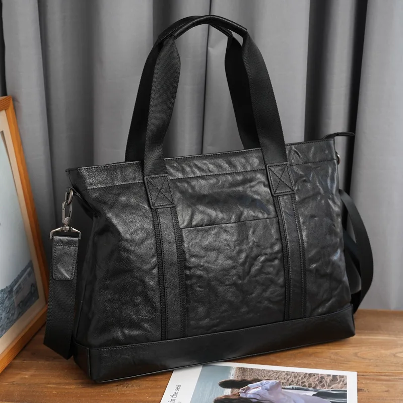 

New Men's Leather Briefcase Business Handbag Horizontal Casual Large Capacity Laptop Bag