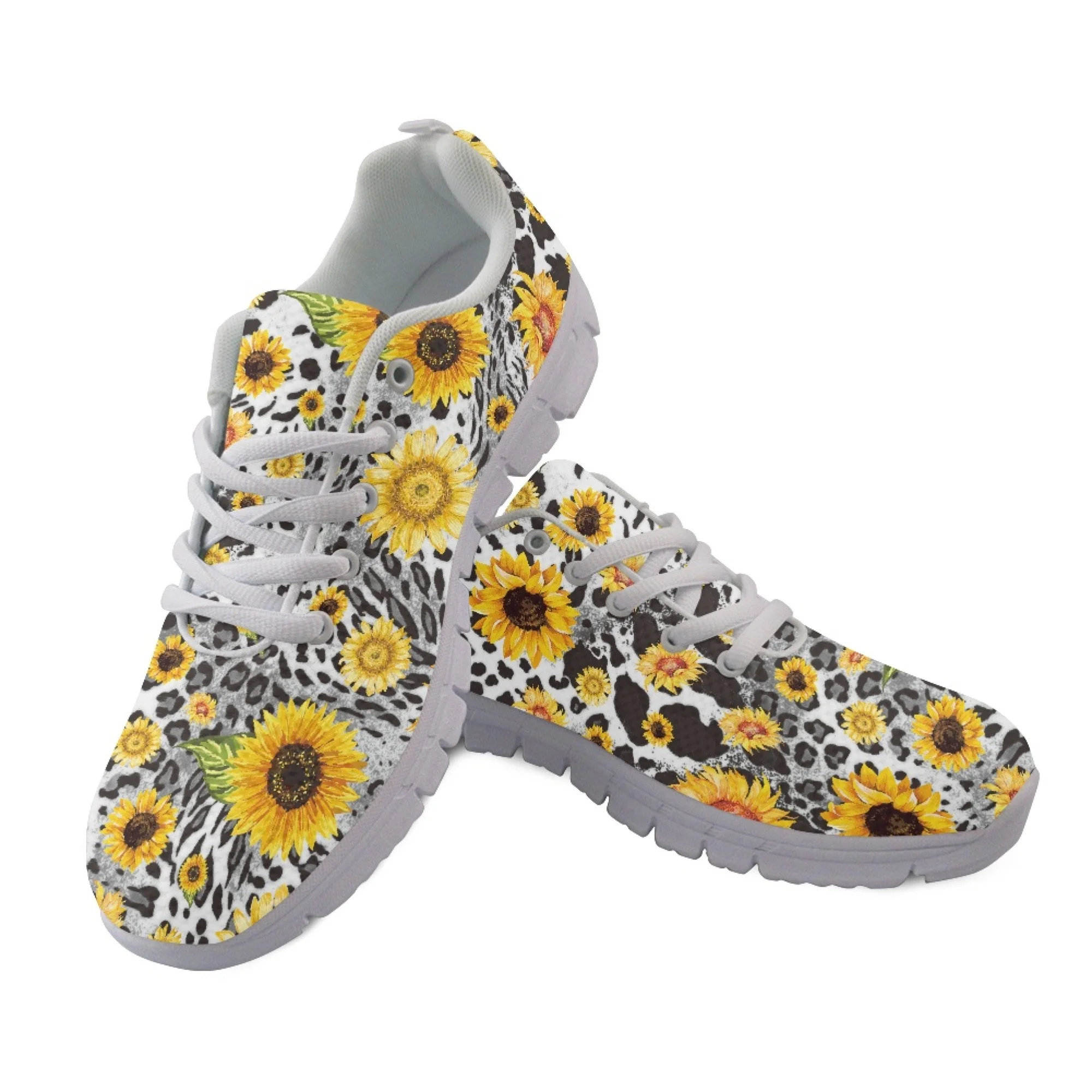 

Yikeluo Sunflower Leopard Print Designer Shoes Women Breathable Mesh Soft Sole Girls Sneakers Flats Lightweight Zapatillas Mujer