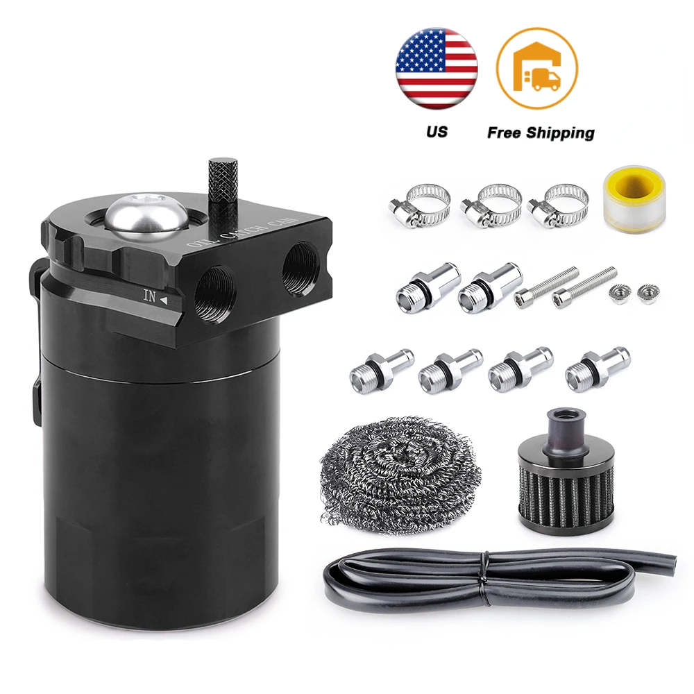 

300ml Oil Catch Can Oil Reservoir Fuel Catch Tank Kit Universal Car Baffled Aluminum With Air Filter