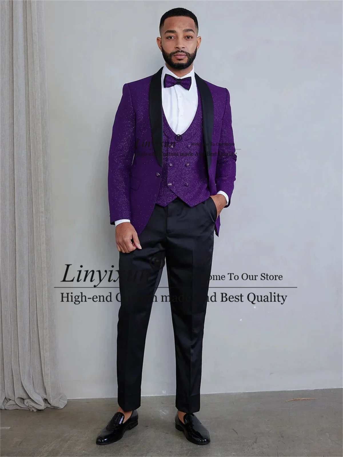 

Glitter Sequins Groom Wedding Tuxedos 3 Pieces Sets Men Suits Shawl Lapel Formal Party Prom Blazers Slim Fit Costume Homme