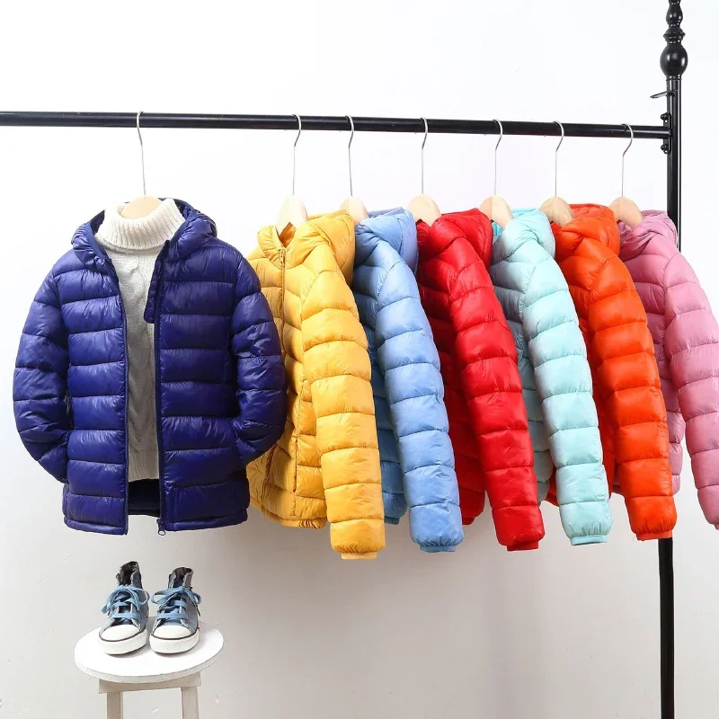 

Boys Girls Down Jacket Outerwear Pocket Thickened Cotton Padded Solid Hooded Jacket 2024 New Winter Warm Baby Children's Coat