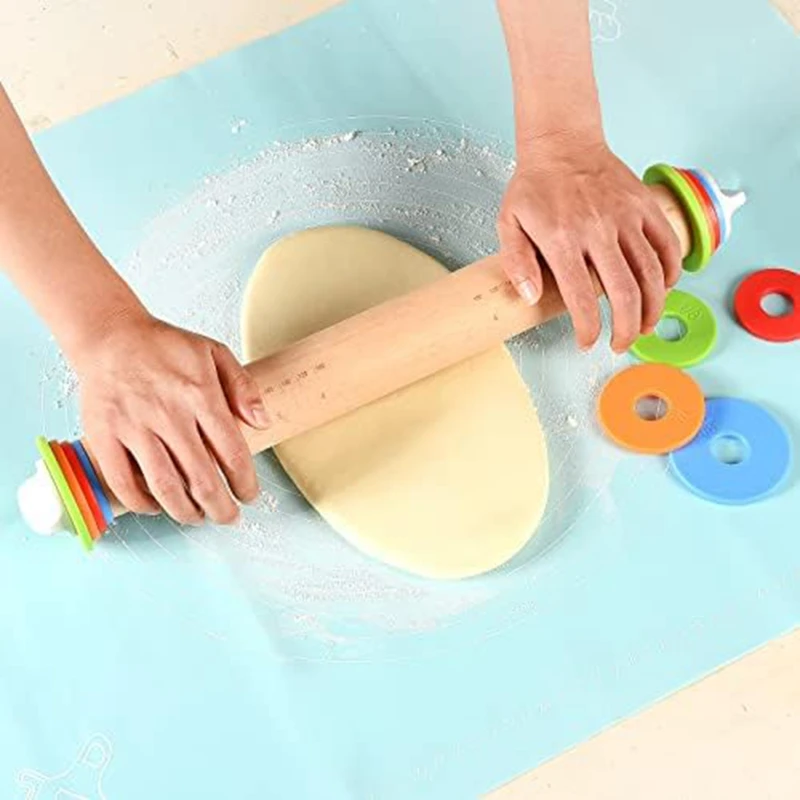 Wood Rolling Pin With 4 Adjustable Thickness Rings, Non-Stick Dough Roller For Baking,Pizza Roller For Kitchen Supplies Durable
Wood Rolling Pin With 4 Adjustable Thickness Rings, Non-Stick Dough Roller For Baking,Pizza Roller For Kitchen Supplies Durable