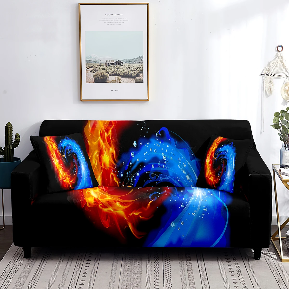 

Elastic Sofa Cover Ice and Fire Couch Covers for Living Room Flame Washable L-shaped Slipcovers Sofa 1/2/3/4 Seaters Anti-Dust