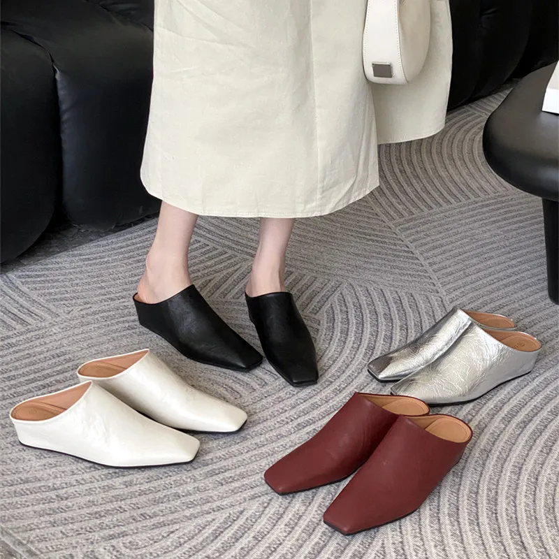Elegant Soft Leather Mules Slippers Women Square Toe Inner Height Wedge Slide Sandals Summer Cozy Beach Designer Shoes for Women 32 S280c1c451d0040dea5c9c67659a67d72K