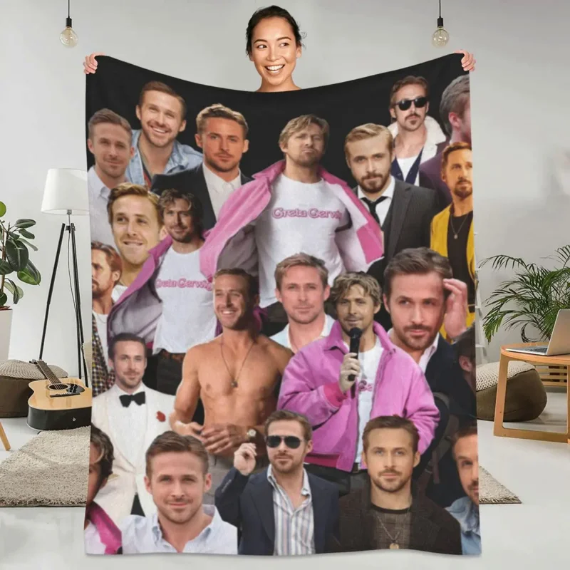 

Barbenheimer Film Warm Soft Blankets Ryan Gosling Actor Photo Picnic Bedding Throws Custom Flannel Bedspread Sofa Bed Cover