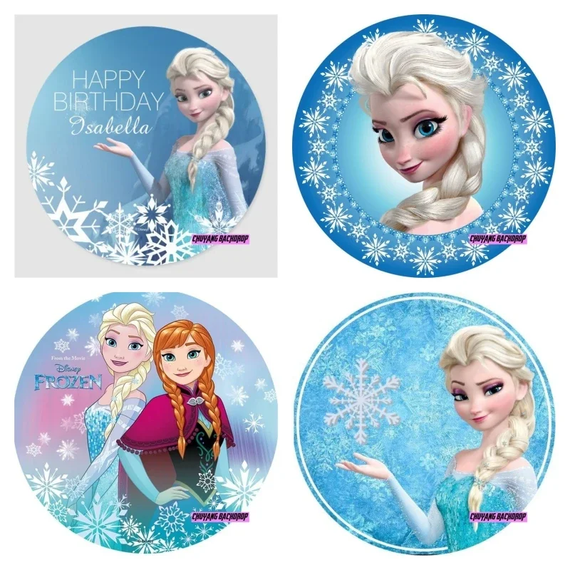 

Snowflake Ice Customized Round Circle Winter Frozen Elsa Anna Olaf Princess Girls Birthday Party Backdrops Photo Backgrounds
