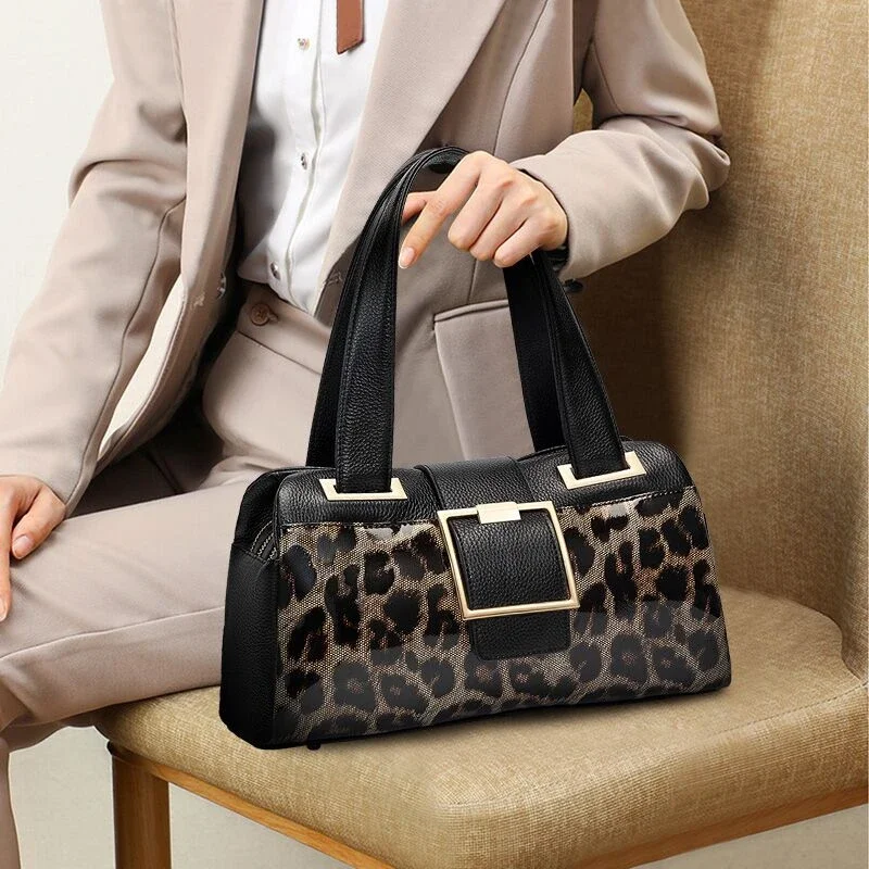 

Genuine Leather Handbags Women's Bag New 2024 Luxury Leopard Pattern Tote Shoulder Bag Cow Leather Underarm Bag