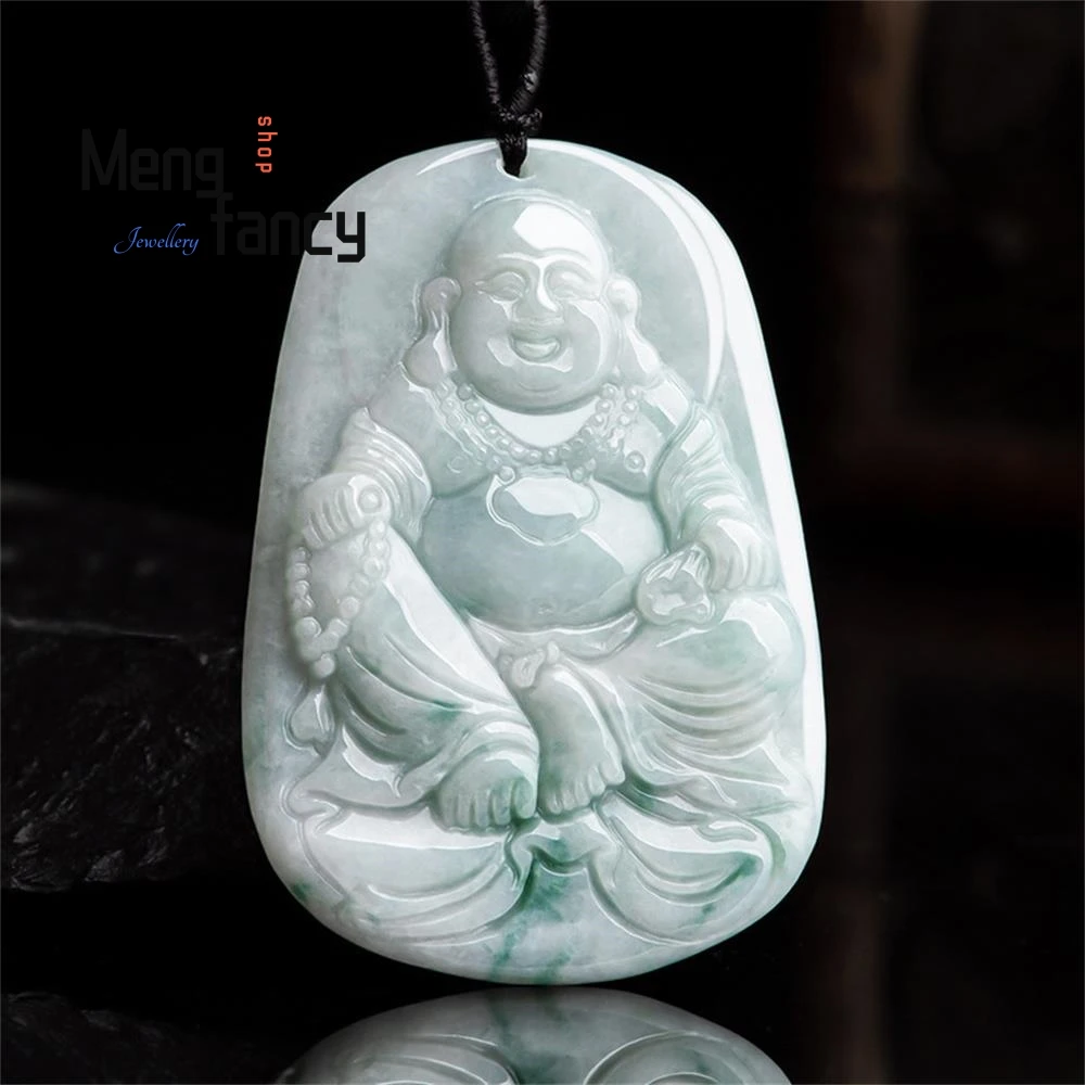 

Natural Myanmar A-goods Jadeite Floating Flower Smiling Maitreya Buddha Jade Pendant Exquisite Buddhist Amulets Fashion Jewelry